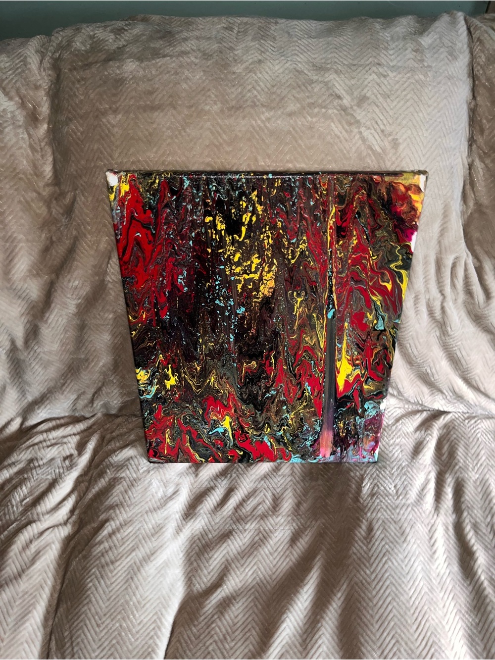 Abstract Red and Yellow Pour Painting DIY Homeade